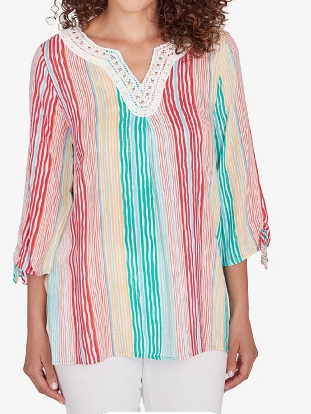 Beachy Plus Size 3x Vertical Striped Tunic Top Metallic  Ruby Rd 3/4 Sleeve
